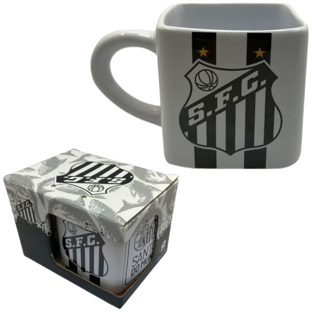 Caneca Santos Peixe 3D Cubo Quadrada Porcelana 330ML Oficial
