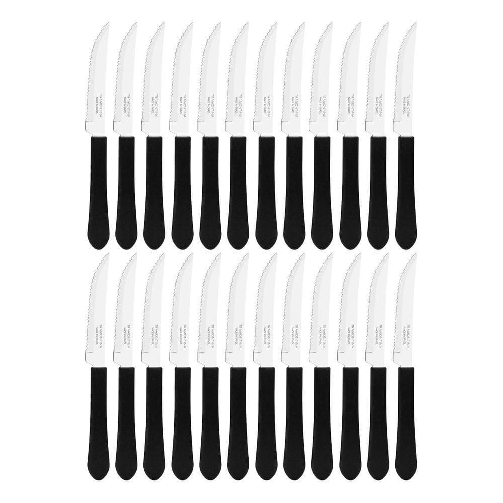 Kit 24 Facas De Mesa Churrasco Tramontina Leme Inox Cabo Preto