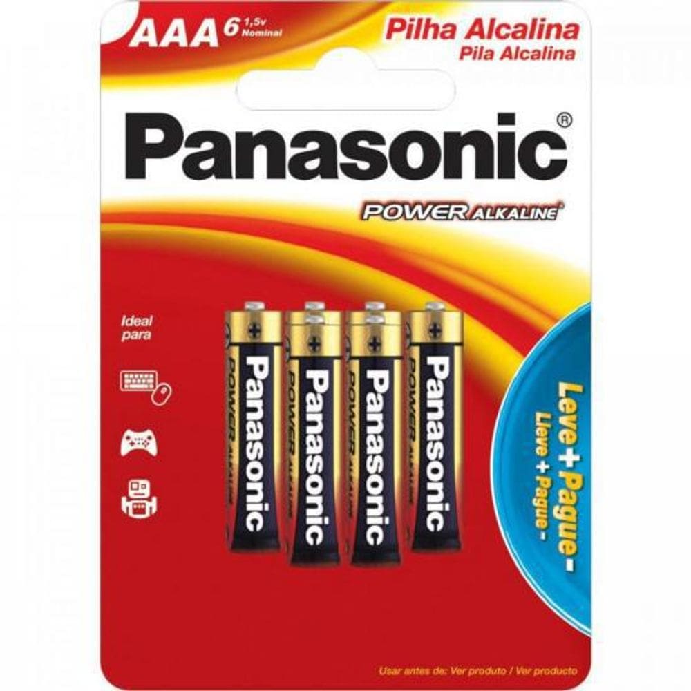 Pilha Alcalina Aaa 1,5V Lr03Xab Panasonic Cartela Com 6 Un