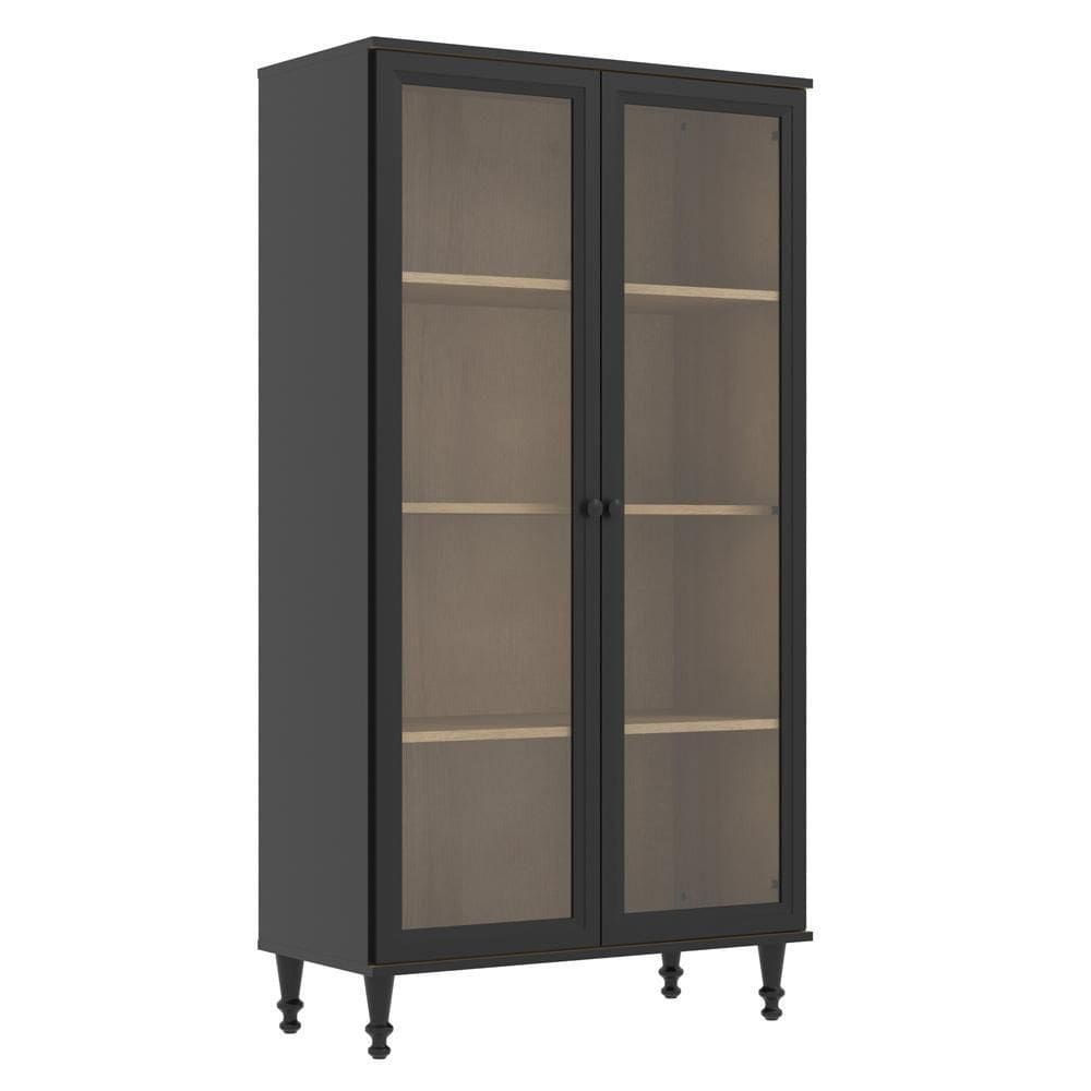 Cristaleira 2 Portas Vidro Pés Madeira 151x80 Cm E957 Preto Dtall Preto