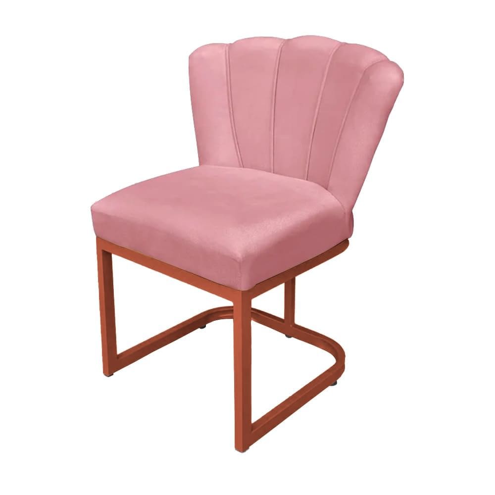 Cadeira de Escritório Pétala Veludo Rosa Base de Ferro Cobre - Vallisa Decor