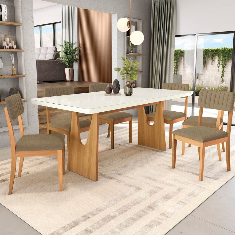 Conjunto Mesa Mila com 6 Cadeiras em Madeira Maciça Cinza