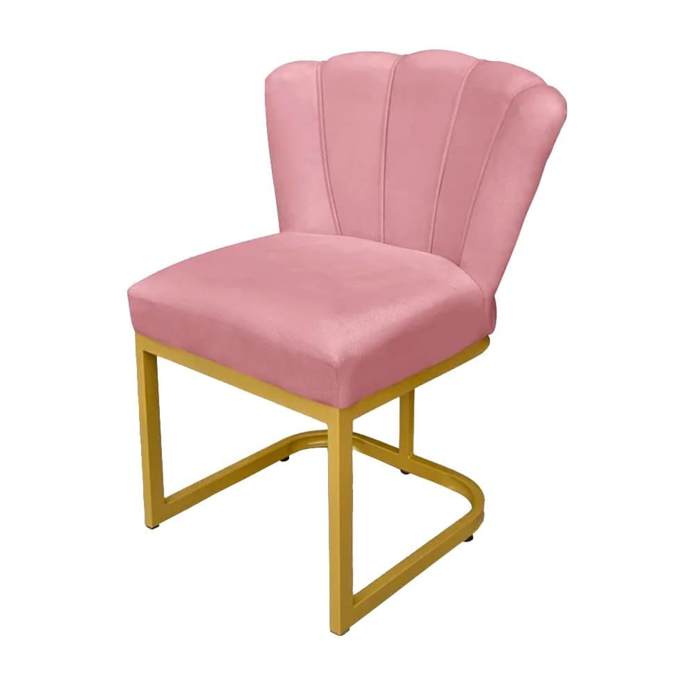 Cadeira Flor para Escritório Veludo Rosa Base Dourada - Vallisa Decor