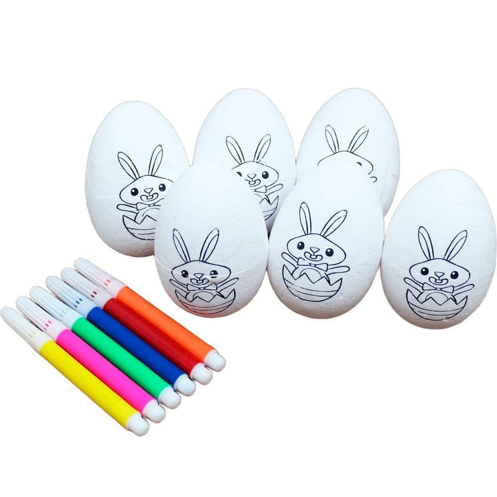Kit 18 Ovos De Páscoa Infantil Para Colorir Canetas Coelhos