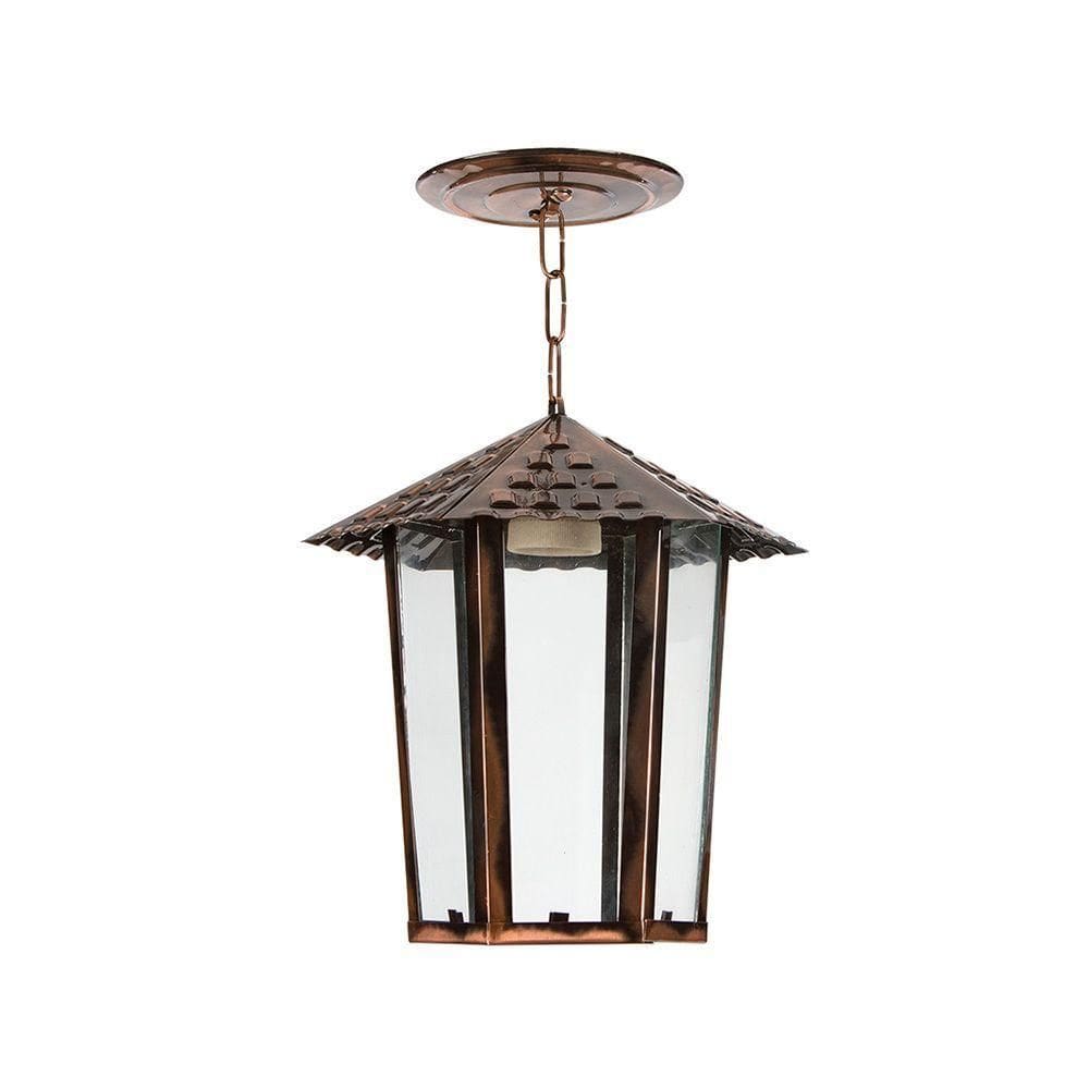 Lustre Pendente Blumenau Colonial Sextavado Vidro Liso Cobre E27 Bivolt Cobre