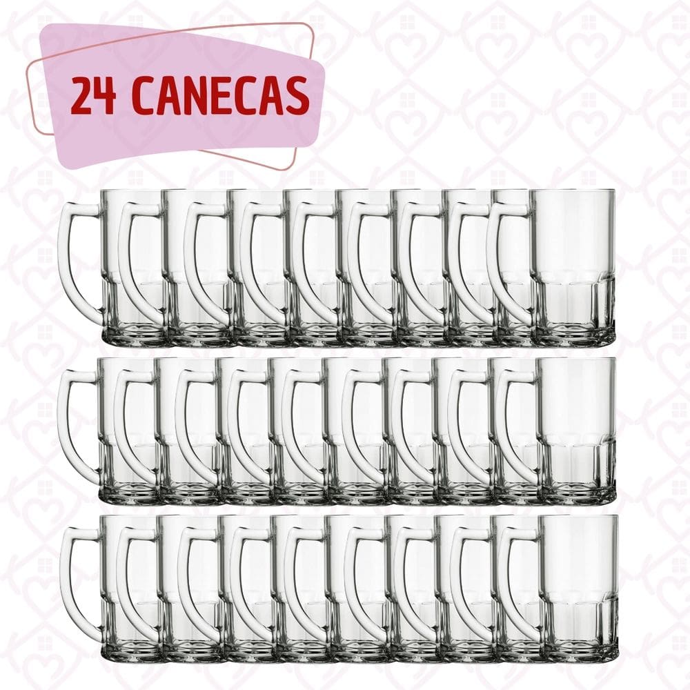 Caneca Vidro Vitamina 320ML Com Alça Para Chopp Cerveja 24Un