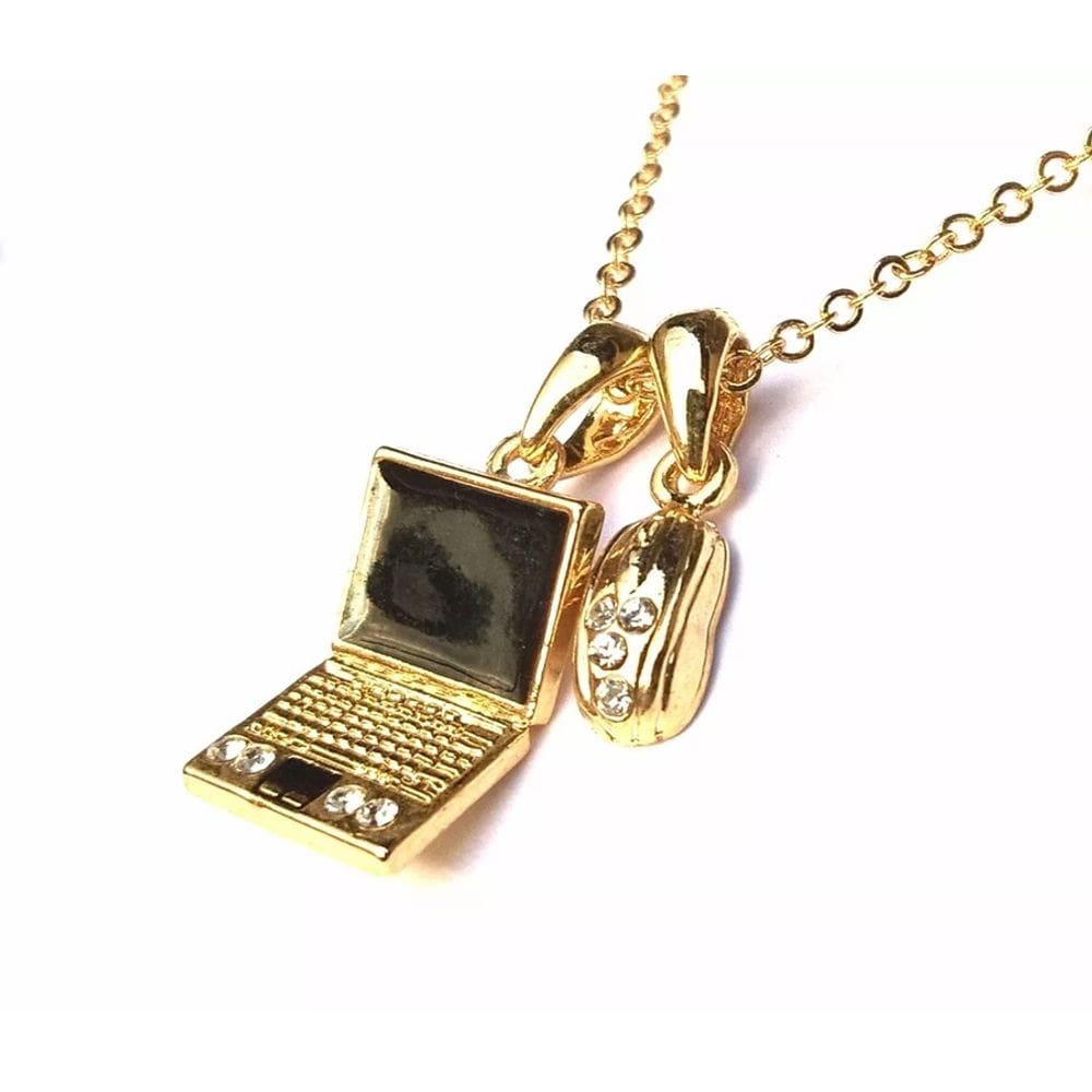 Colar Cordão Computador Mouse Computação Folheado 18k