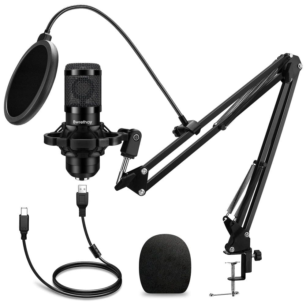 Microfone USB Bwrethay 192kHz/24bit para podcast, streaming