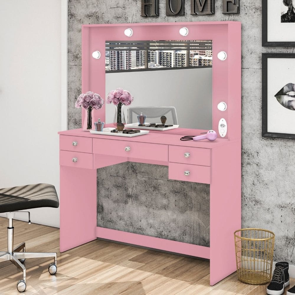 Penteadeira Camarim com Espelho 5  Gavetas MSM433 Movelbento