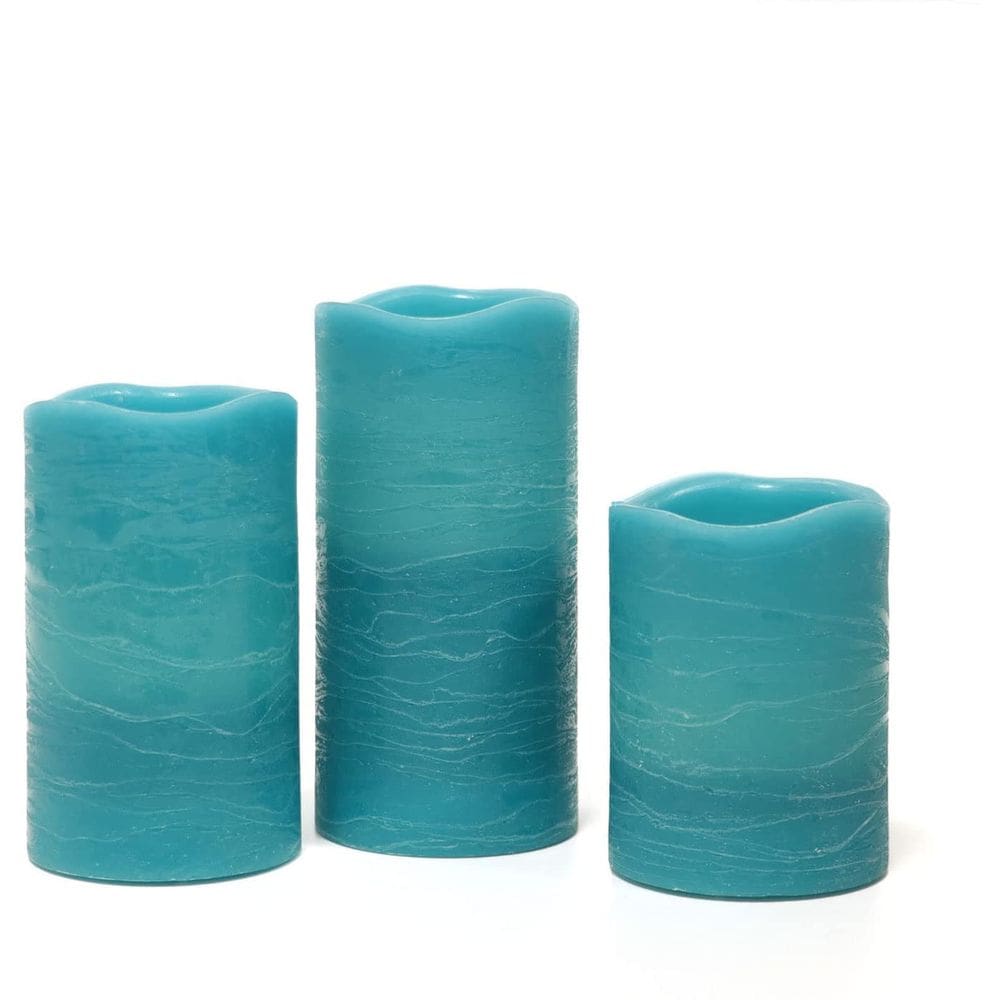 Velas LED sem chama Rhytsing Turquoise com temporizador, conjunto de 3