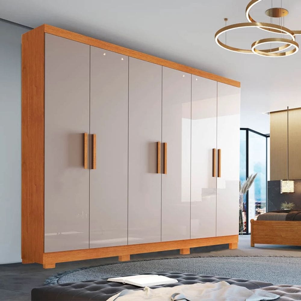 Guarda Roupa Casal 06 Portas Com Pés Nature/Off White Sergipe Bianchi