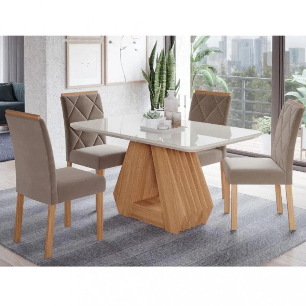 Conjunto Sala de Jantar Mesa �gata 130cm 4 cadeiras Fernanda Cimol