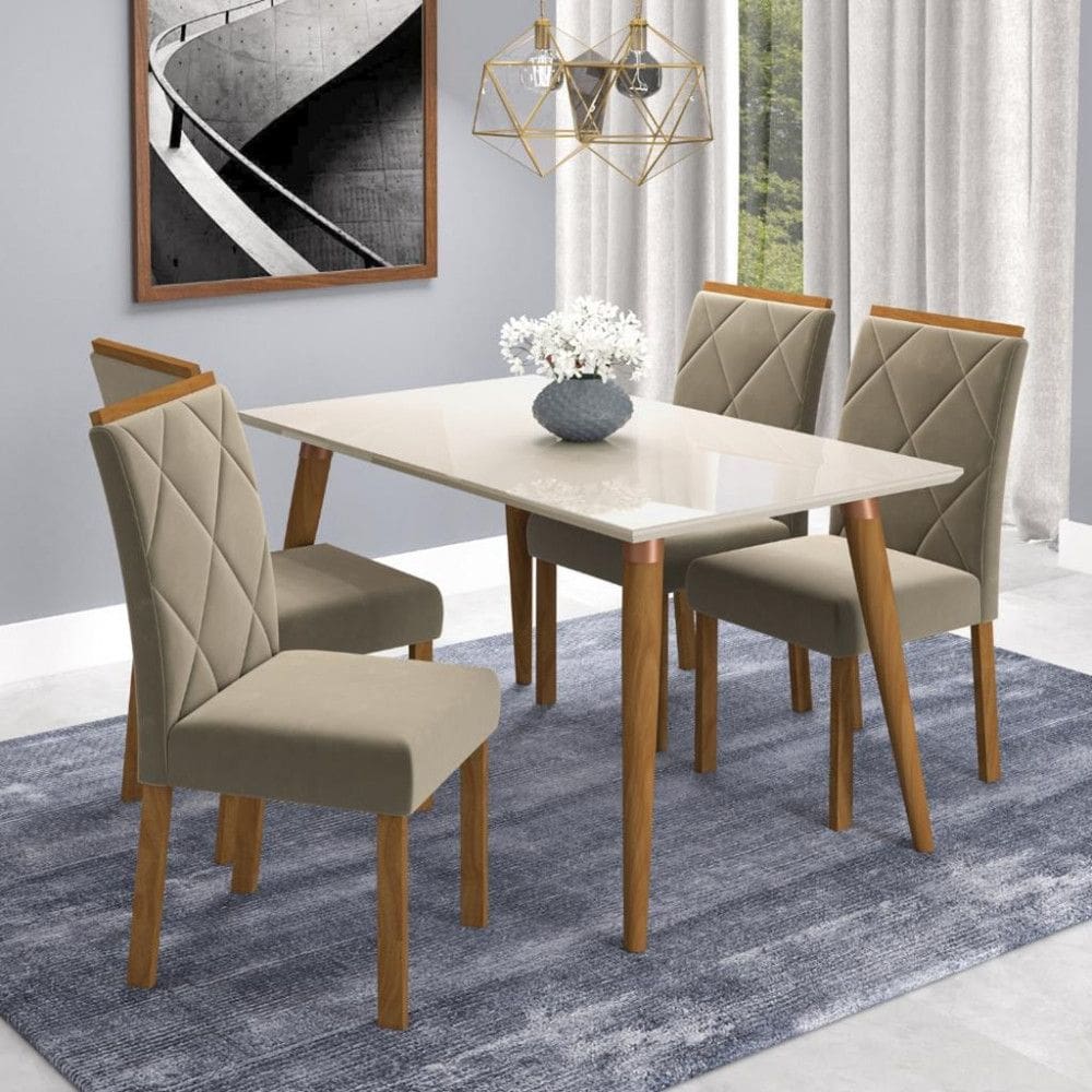 Conjunto Sala de Jantar Mesa Adele 130cm 4 Cadeiras Fernanda Cimol