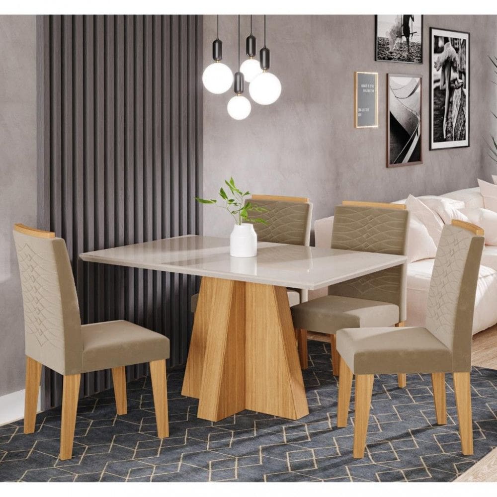 Conjunto Sala de Jantar Mesa Patricia 130cm 4 cadeiras Clarice Cimol