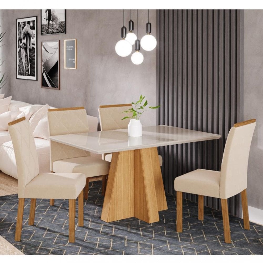 Conjunto Sala de Jantar Mesa Patricia 130cm 4 cadeiras Fernanda Cimol