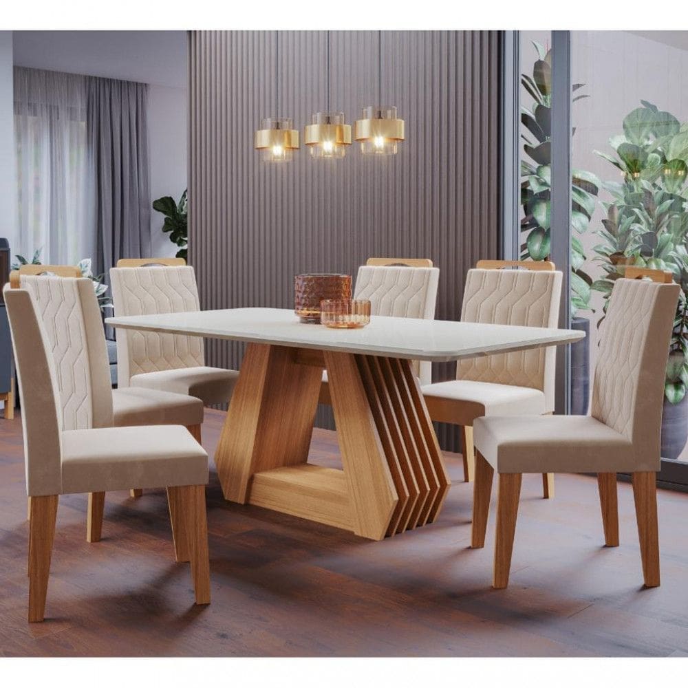 Conjunto Sala de Jantar Mesa �gata 180cm 6 Cadeira Nicole Cimol