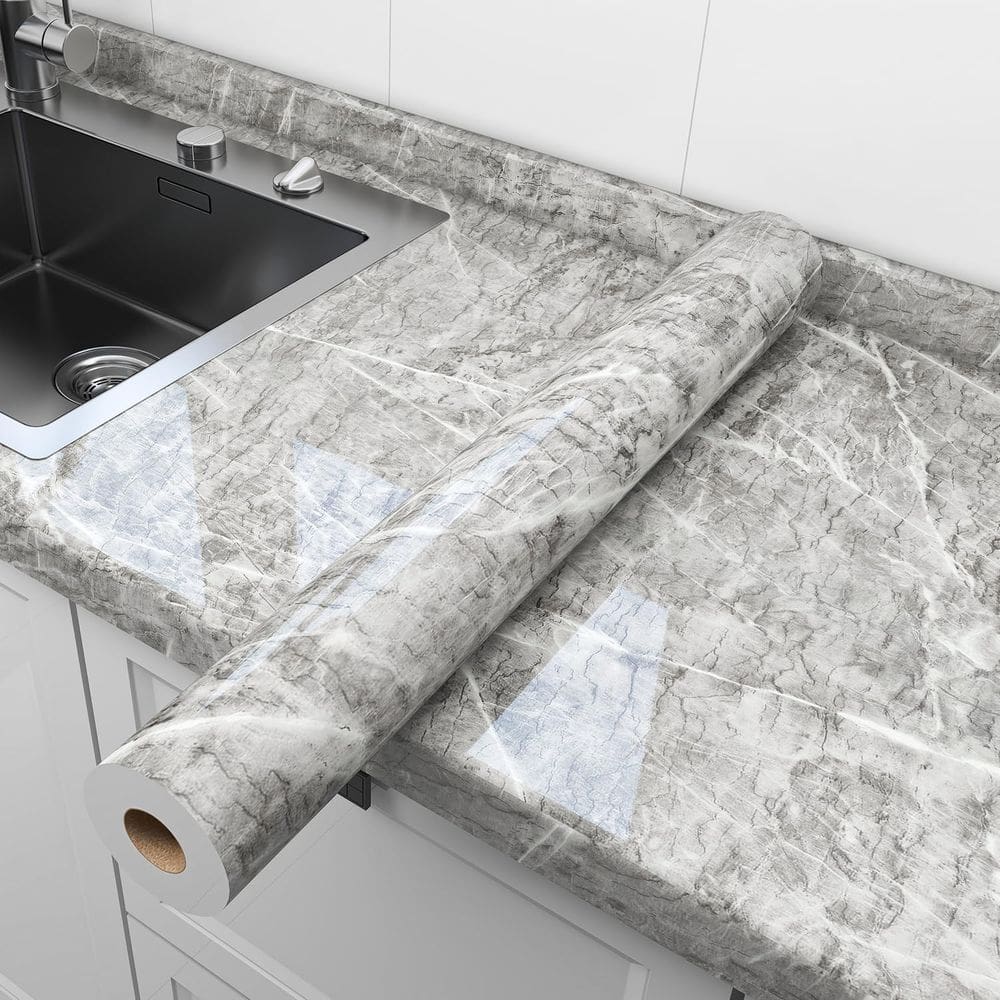Papel de parede DUUEIHHUER Marble 60x500cm Autoadesivo Cinza