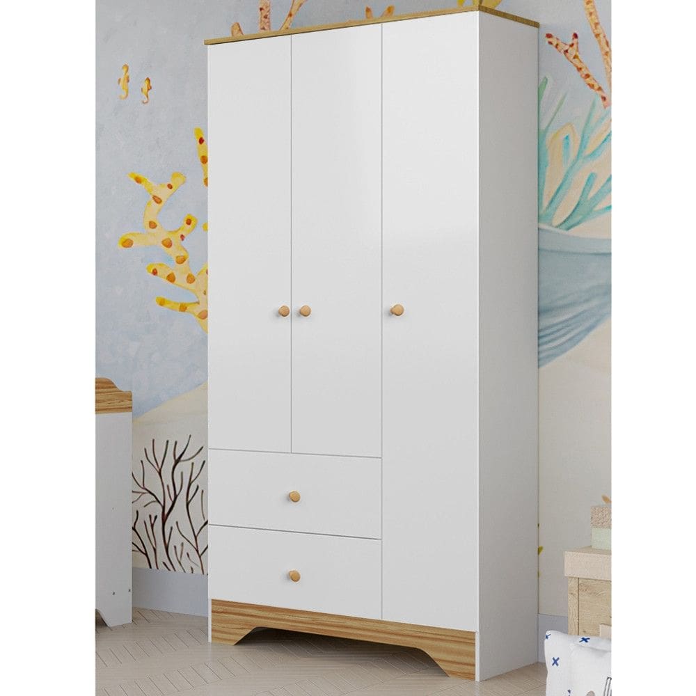 Guarda Roupa Infantil 3 Portas 2 Gavetas MDF Bên Móveis Peroba