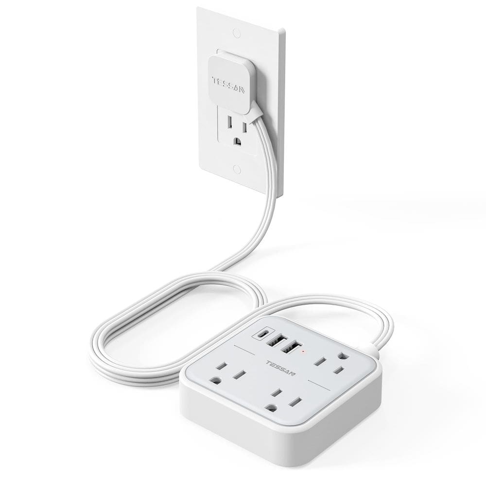 Cabo de extensão TESSAN Ultra Thin Flat de 1,5 m com 3 tomadas e USB