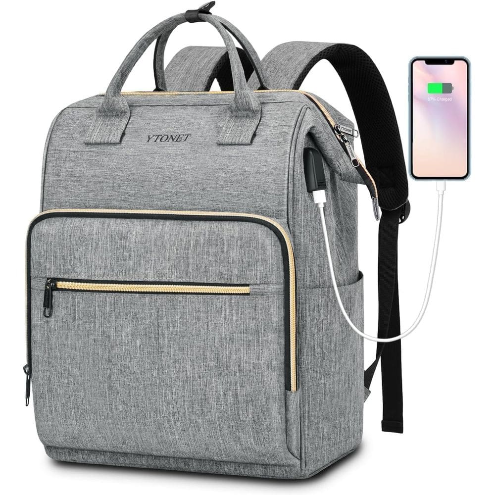 Mochila Ytonet para mulheres, laptop de 15,6 polegadas de largura, aberta, cinza