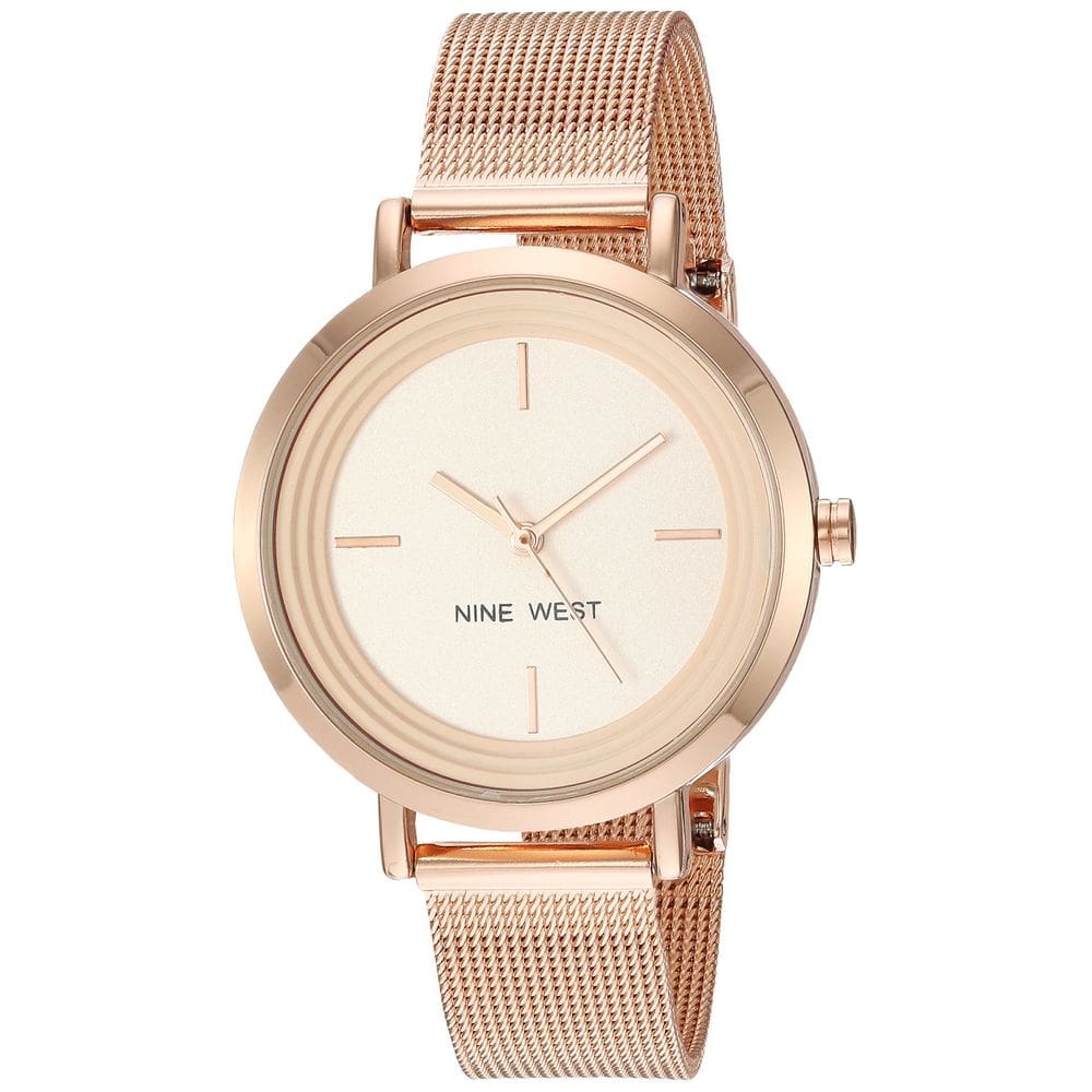 Relógio: pulseira feminina de malha Nine West, caixa de 34 mm, ouro rosa