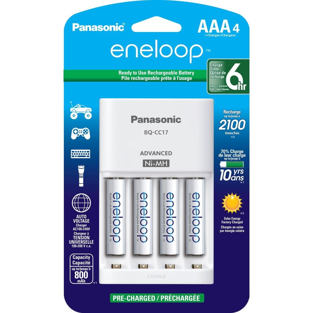 Pacote de carregador de bateria Panasonic K-KJ17M3A4BA com 4 envelopes AAA