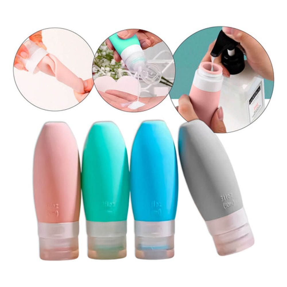 Kit Viagem Com 4 Frascos De Silicone 90ml Antivazamento