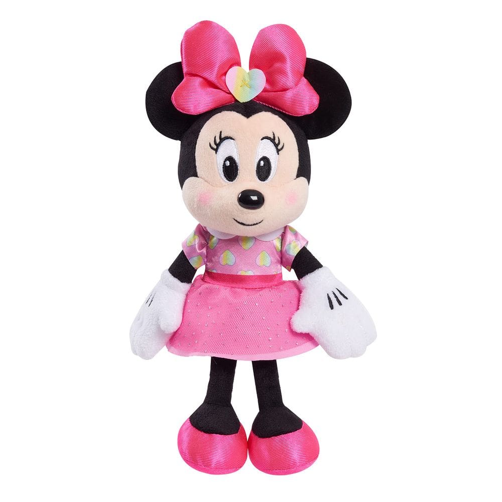 Brinquedo de pelúcia Disney Junior Minnie Mouse 20 cm com vestido de coração rosa