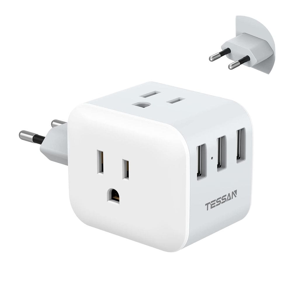 Adaptador de tomada de viagem TESSAN 6 em 1 com 3 tomadas AC, 3 USB tipo C