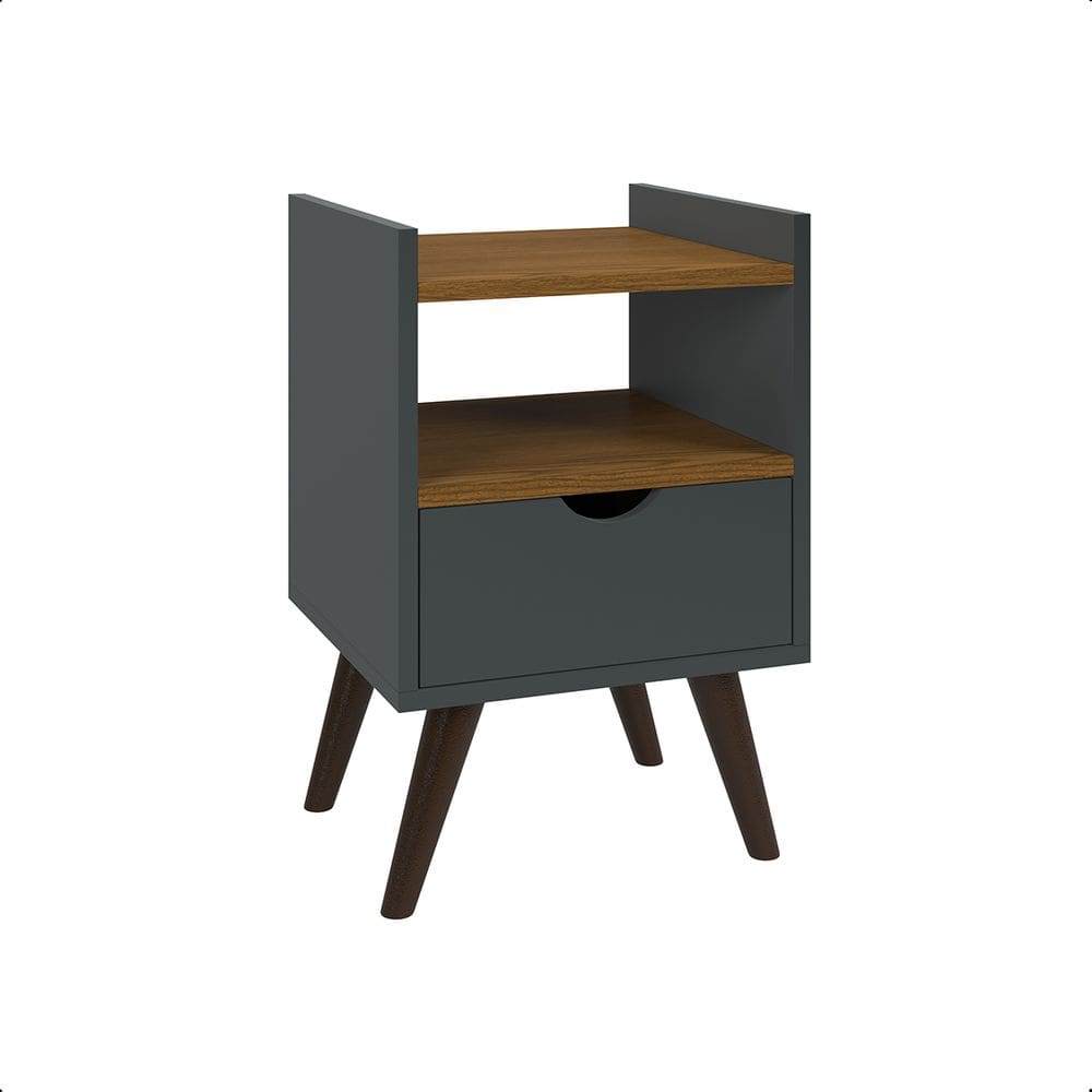 Mesa de Cabeceira Alice Mdf Decoração Quarto Cinza Freijó
