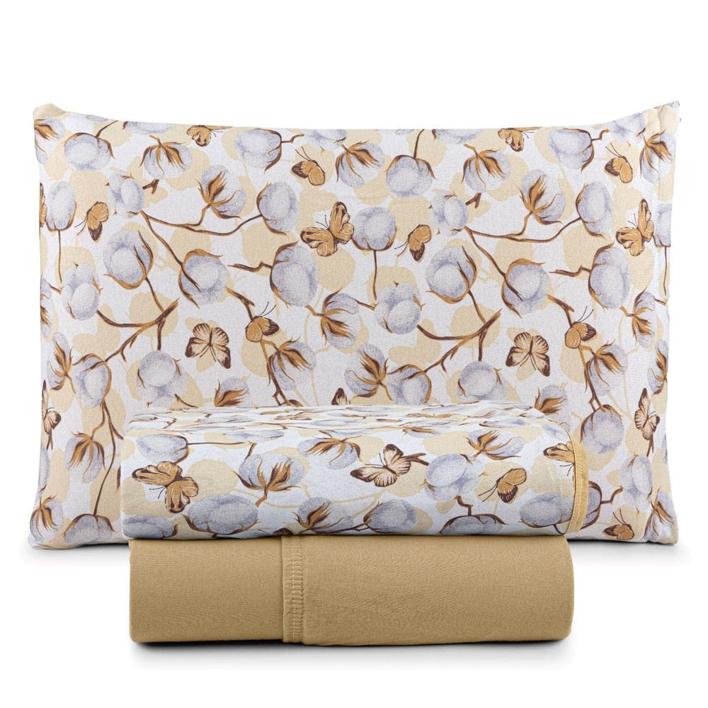 Jogo Cama Lençol Sonnet Solteiro Malha Estampada 100% Algodão 3 Peças - Borboleta - Mostarda