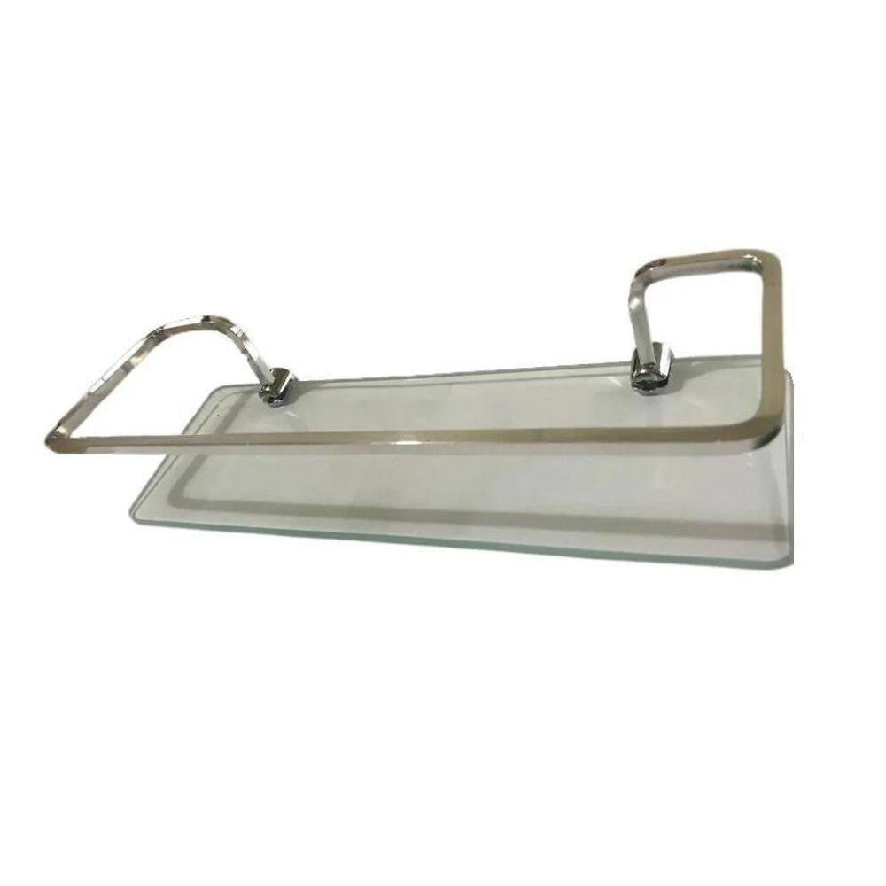 Porta Shampoo Prateleira Cromado Grade Quadrada Vidro Luxo