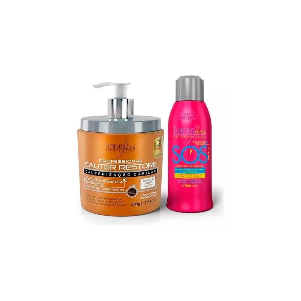 Kit Mascara Cauter Restore e S.OS. Reconstrutor Forever Liss