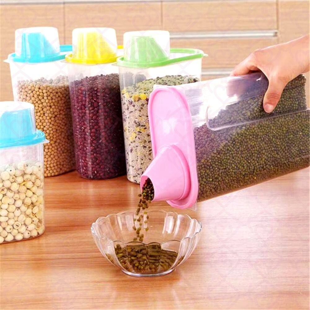 3 Porta Grãos Multiuso com Copo Medidor Resistente Prático