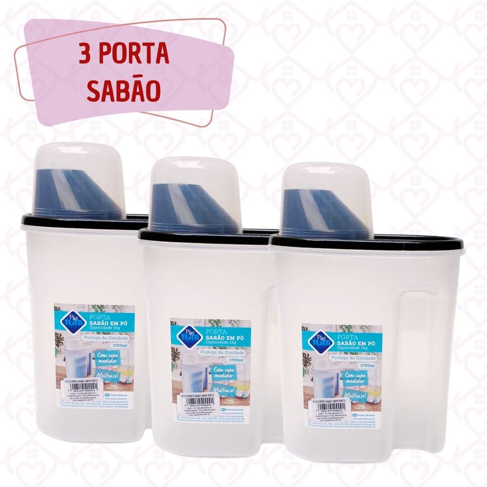 Porta Sabão em Pó Resistente Prático com Copo Medidor 3 Uni