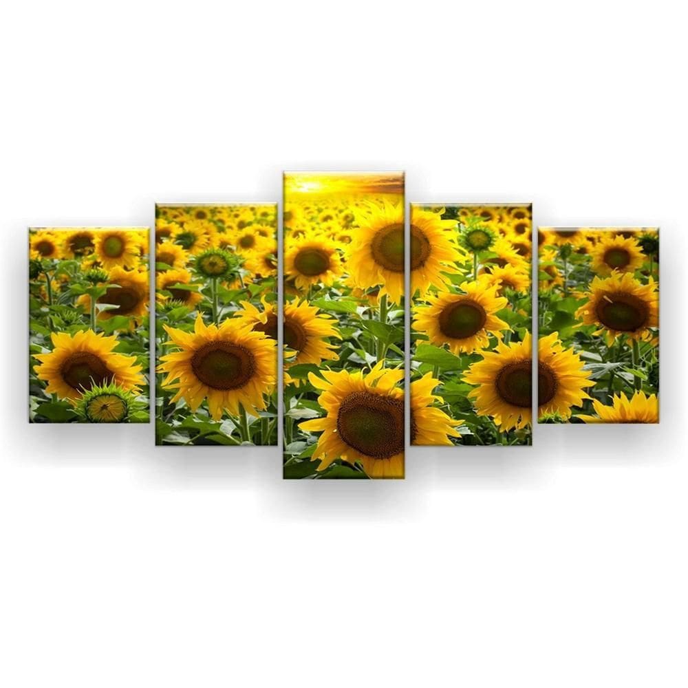 Quadro Decorativo Mosaico 5 Peças Girassóis Grandes