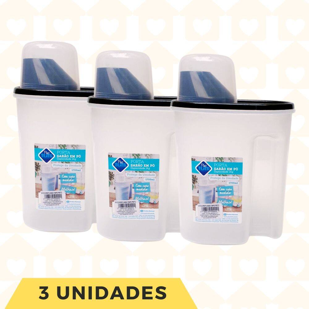 Porta Sabão com Copo Medidor Amaciante Lavanderia 3 Unidades