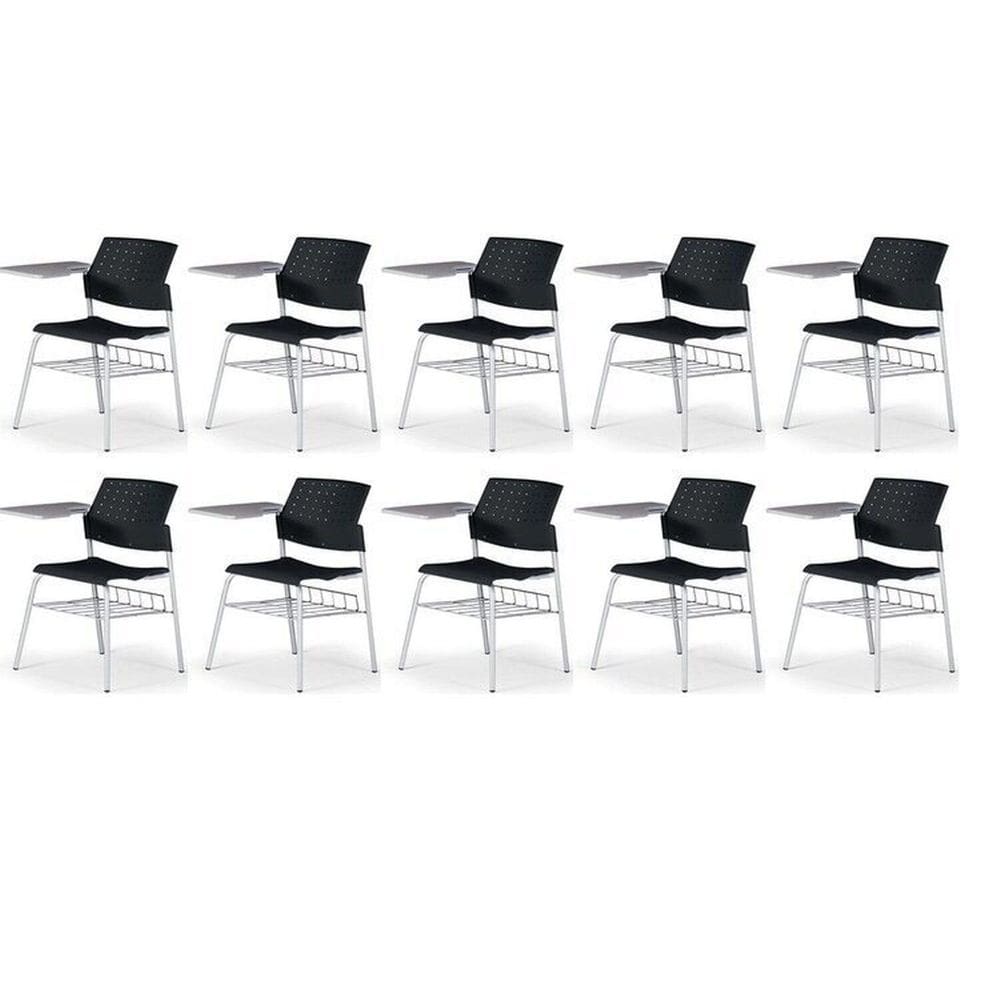 Kit 10 Carteiras Escolar Cadeira com Prancheta e Suporte para Livros Movie Preto