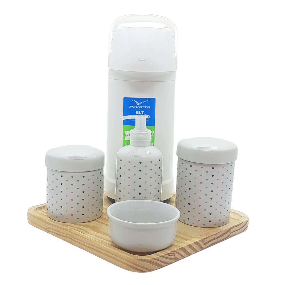 Kit higiene Poá 6 pçs - Molh. Branca Garrafa 500ml Porcelana