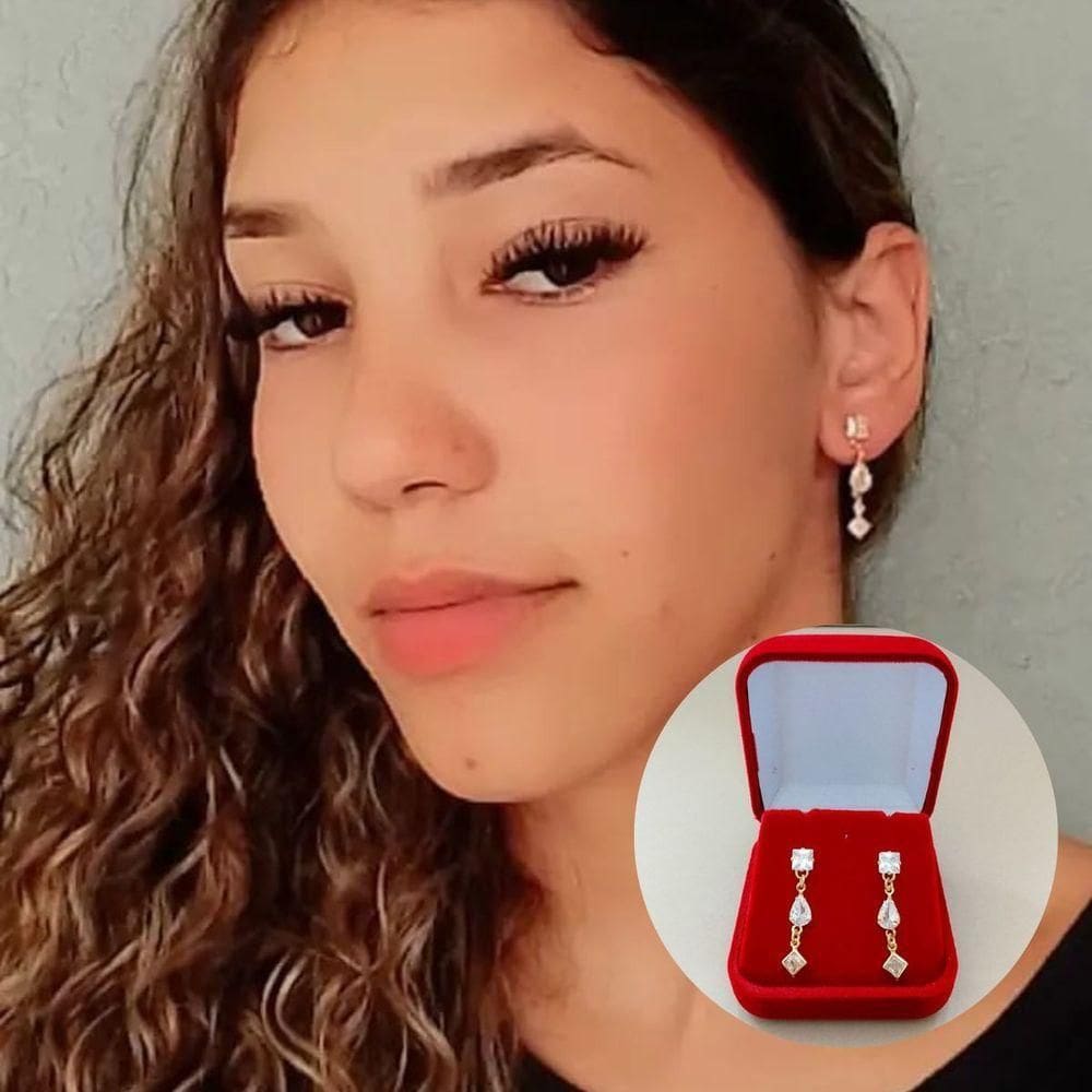 Brinco 3 Pedras Zircônia Banho De Ouro 18k