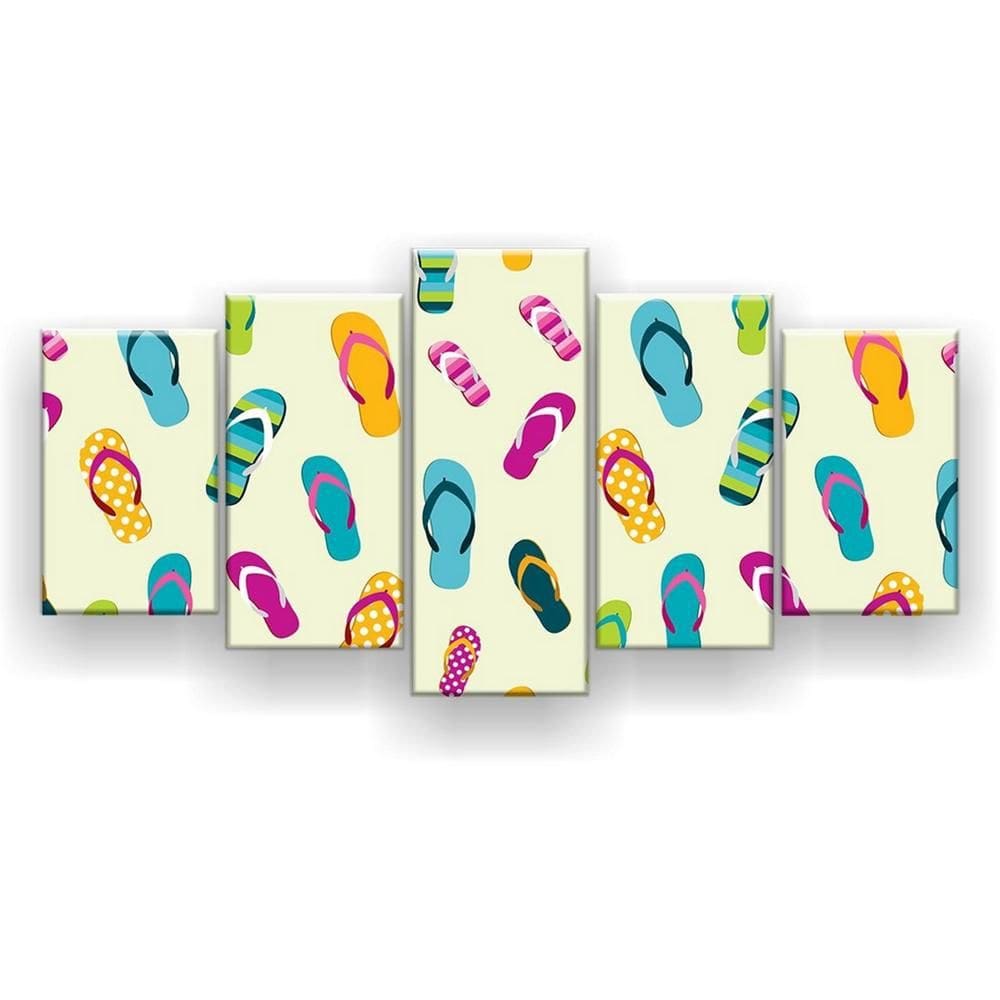 Quadro Decorativo Mosaico 5 Peças Chinelos Coloridos