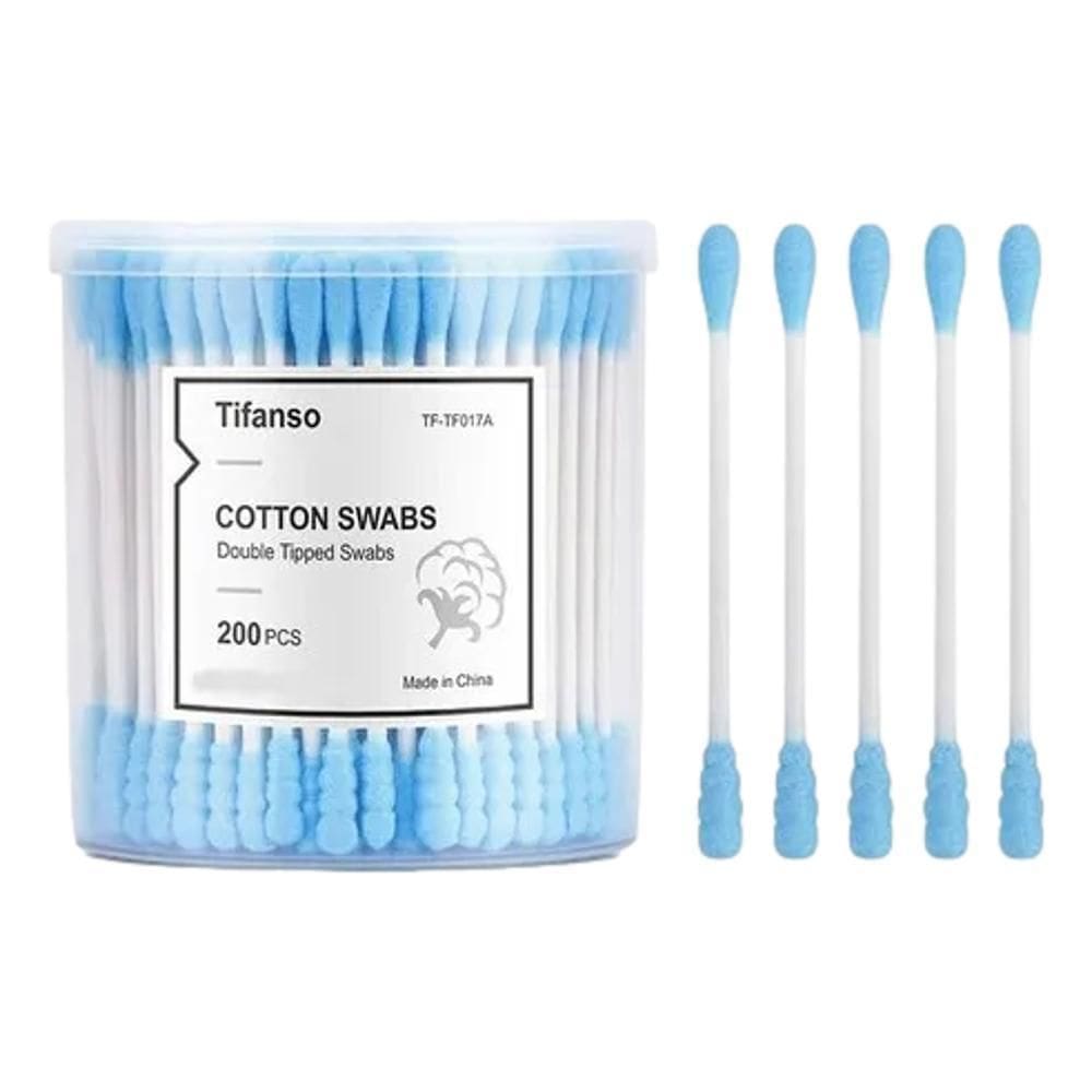 Tifanso Cotonetes Algodão Com Ponta Dupla Azul 200 Unidades