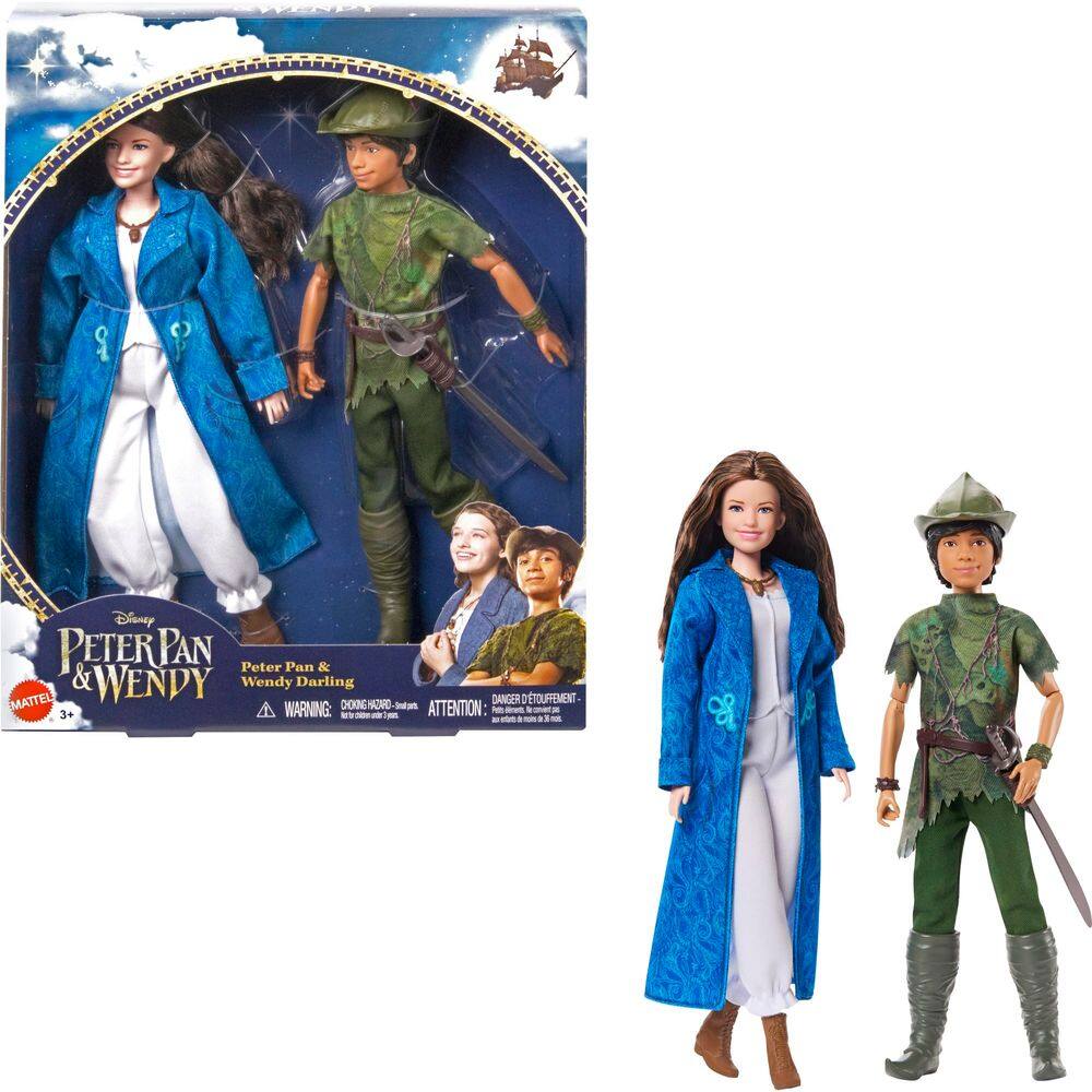 Conjunto colecionável Mattel Disney Peter Pan e Wendy com bonecas modernas