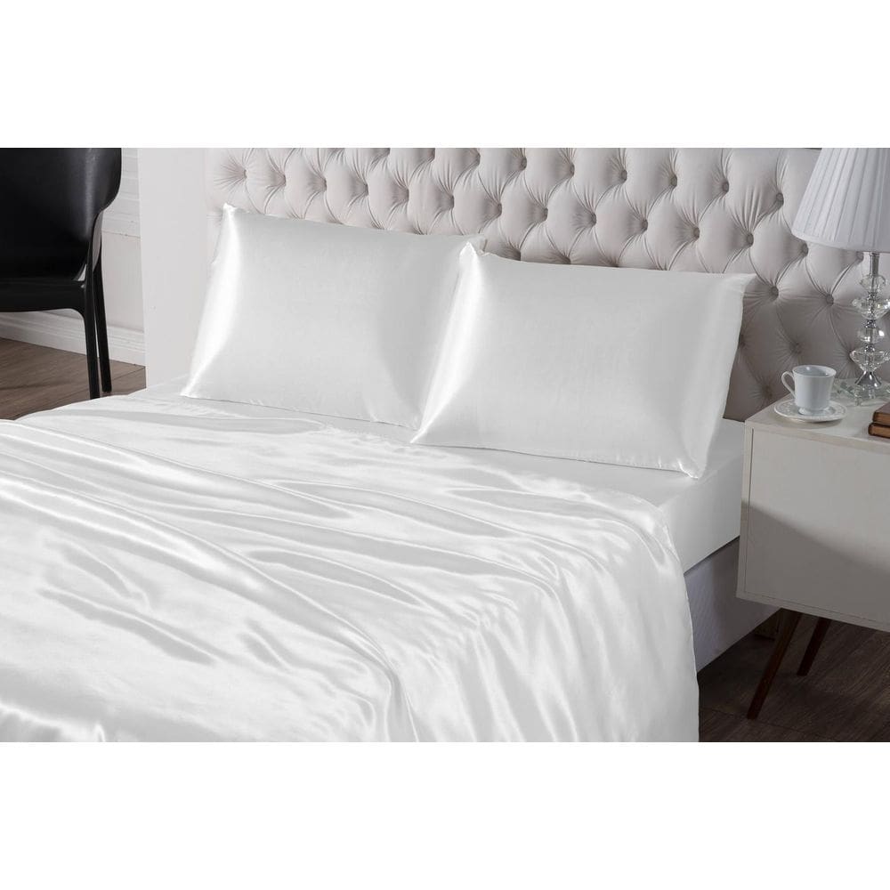 Lençol 4 Peças Casal Padrão Branco Seda Lençol De Cima