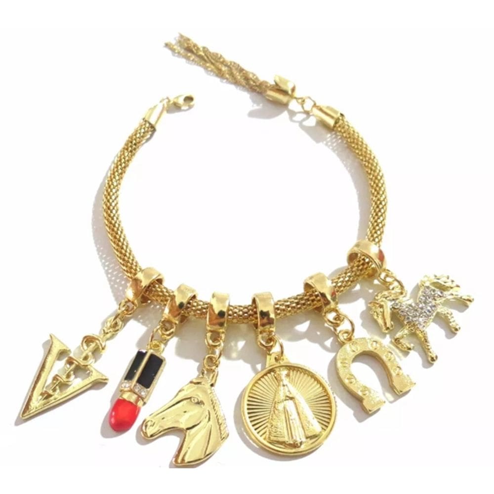 Pulseira Veterinária Berloques Folheado a Ouro 18k