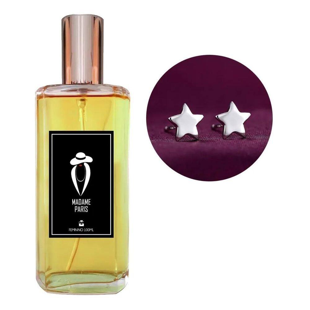 Perfume Feminino Madame Paris + Brinco Prata Estrela