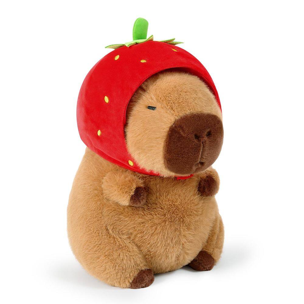 Brinquedo de pelúcia Ditucu Cute Capivara com chapéu de morango 43 cm marrom