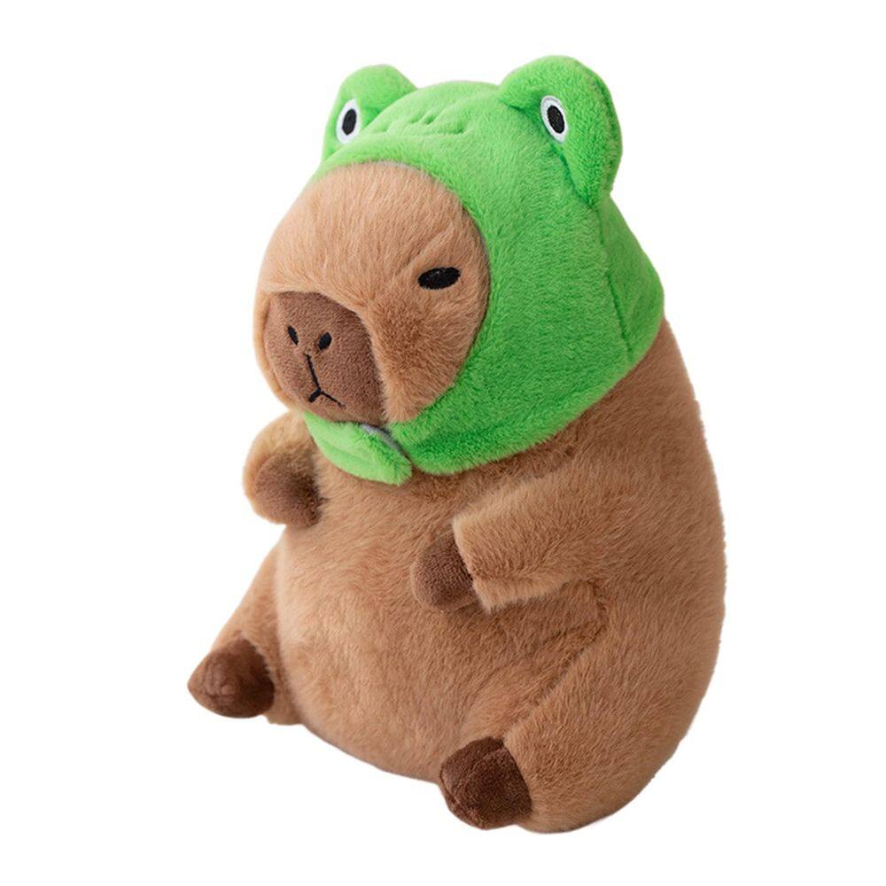 Almofada de pelúcia Capybara Ditucu Cute com chapéu de sapo para crianças de 35 cm