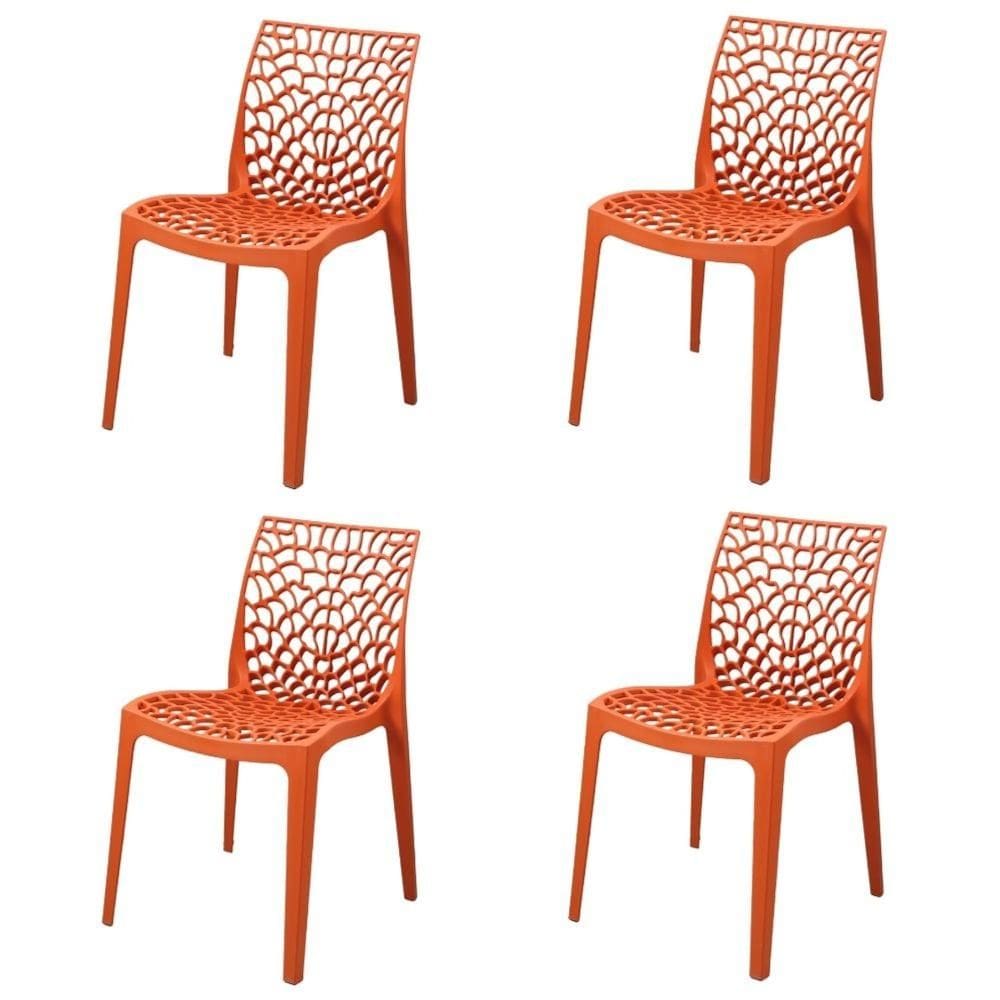 Kit 4 Cadeiras Empilhável Inmetro Gruvyer Fratini Polipropileno Laranja Capacidade Suporta 182 kg