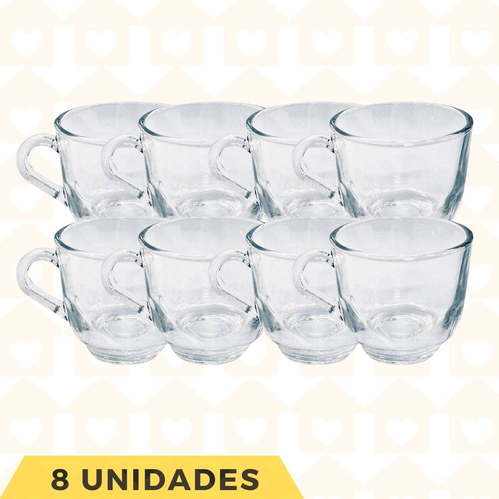 Jogo 8 Xícaras Chá Vidro Resistente 150ML Mesa Posta Café